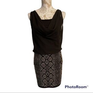 Cache Dress Gold Accent‎ Skirt Snakeskin Pattern